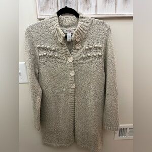 Cozy Cream Two-Tone Weave Sweater Jacket with Button & Stitching Detail,Size M